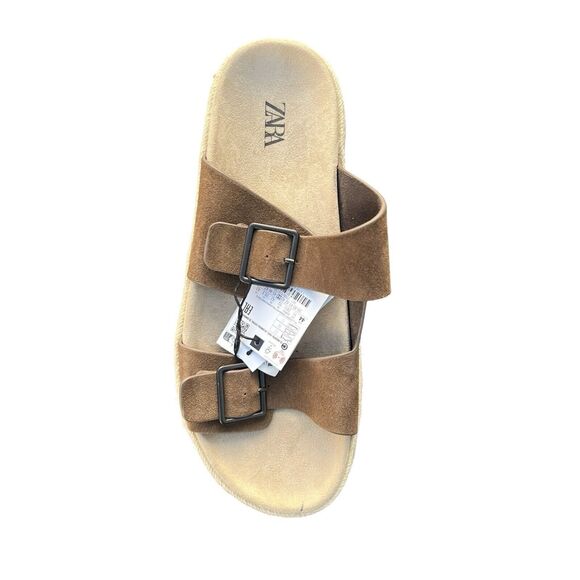 Zara Sandals Men Double Buckle Strap Flat Size US 9 EU 42 Brown Slip On Slides main image 6